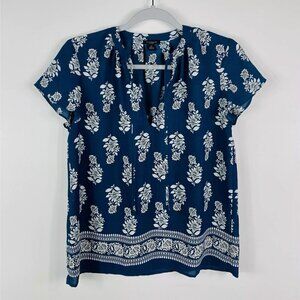 Ann Taylor Size XS Floral Print Short Sleeve Top Blue